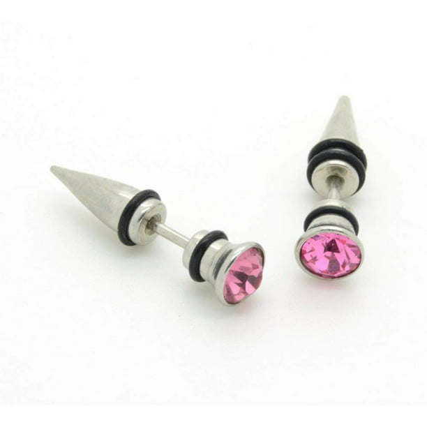 Sold as a Pair 16G Clear Golden Square Multi Gem Steel Fake Plugs 